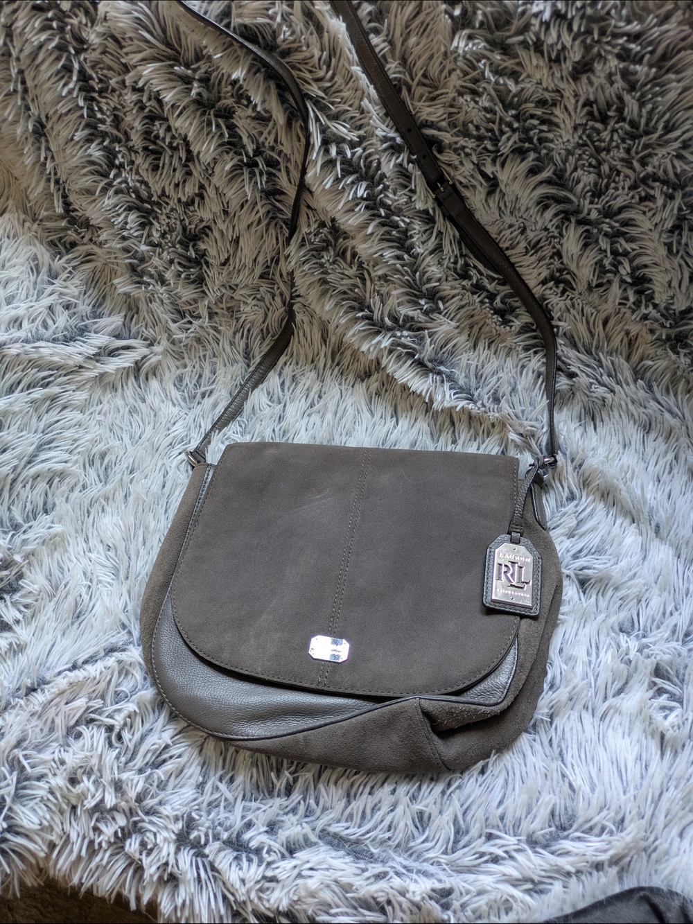 Ralph Lauren Gray Suede & Leather Crossbody Bag